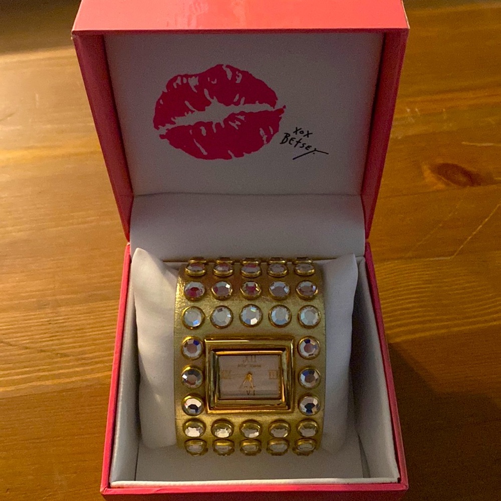 Betsey Johnson Gold Cuff Rhinestone Watch
